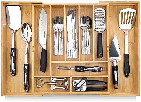 Pristine Bamboo Silverware Organizer - Expandable Kitchen Drawer