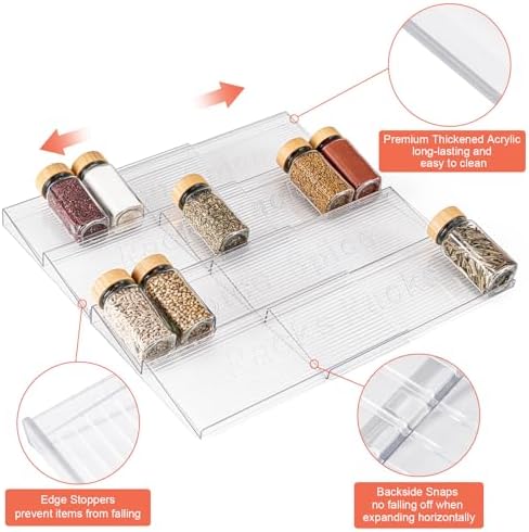 Husfunov Acrylic Spice Drawer Organizer, 4 Tier- 4 Pack Clear Spice
