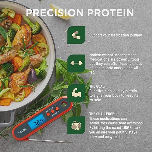 Taylor Digital Programmable Folding Stem Meat Thermometer, Orange