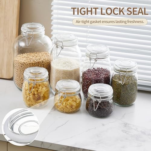 ODBCYWM 34oz Glass Food Storage Jars with Airtight Lids, Set of 4