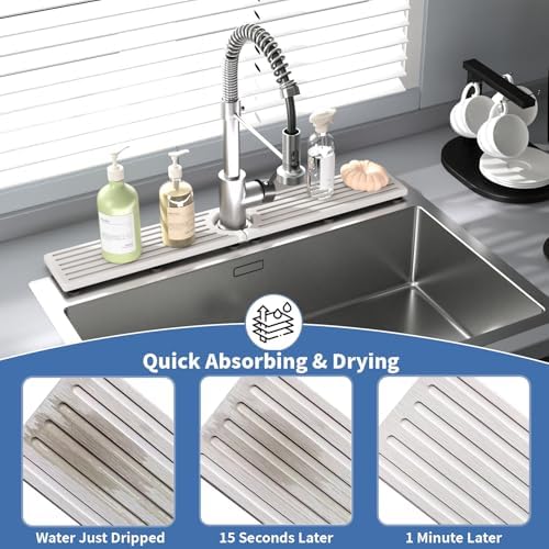 Stone Faucet Mat for Kitchen Sink, Water Absorbing Sink Water Splash