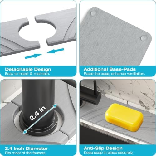 SpaceHacks Stone Faucet Mat for Kitchen Sink 23.7x4 in, Light Gray