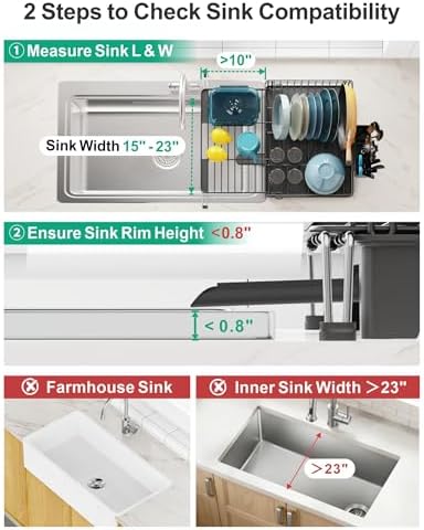 GSlife Expandable Dish Drying Rack - Over Sink & Countertop Use, Black