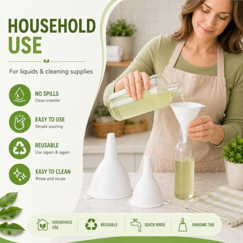 JZ Plastic Funnel Set, 3 Round Kitchen Funnels for Filling Bottles