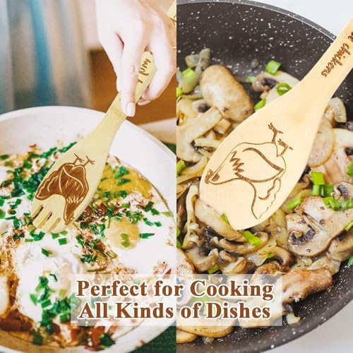 Chicken Wooden Spoons for Cooking, 5 PCS Engraved Kitchen Utensils Set