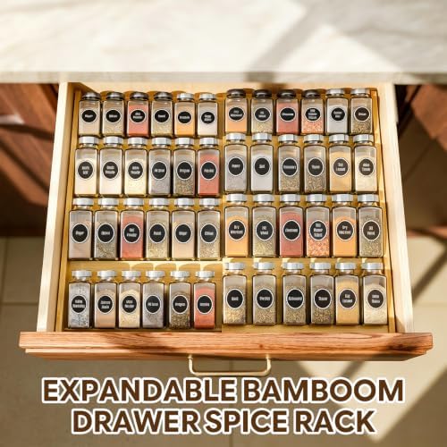 Simple Trending 4-Tier Expandable Bamboo Spice Drawer Organizer