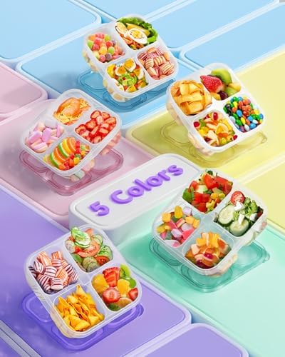 Canfanni 5 Pcs Bento Snack Containers, Reusable 4 Compartment Divided