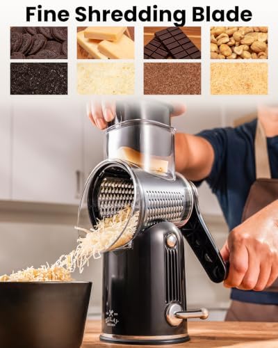 Rotary Cheese Grater, 5-Blade Manual Shredder, Black