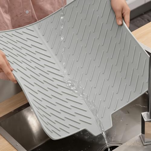Extra Large Silicone Dish Drying Mat 22.63"L x 16.85"W (Grey)
