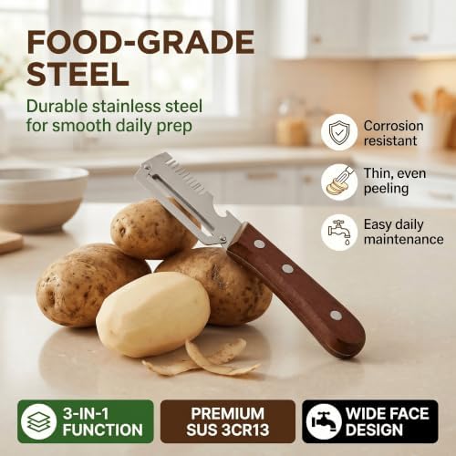 2.5mm Stainless Steel peeler with Wooden Handle - Shredding Knife or