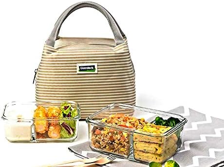 Glasslock Duo Divided Glass Food Storage Containers with Lids, 3 Piece