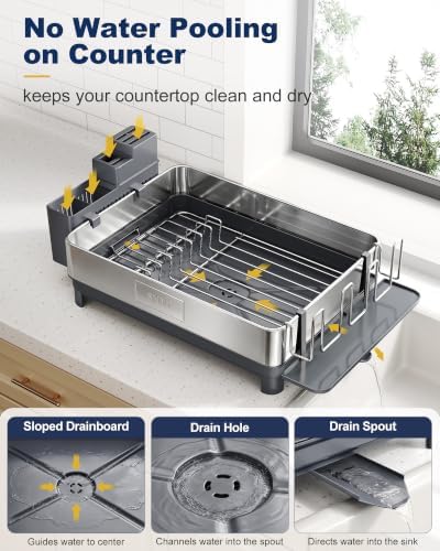 SNTD 304 Stainless Steel Dish Drying Rack, Grey