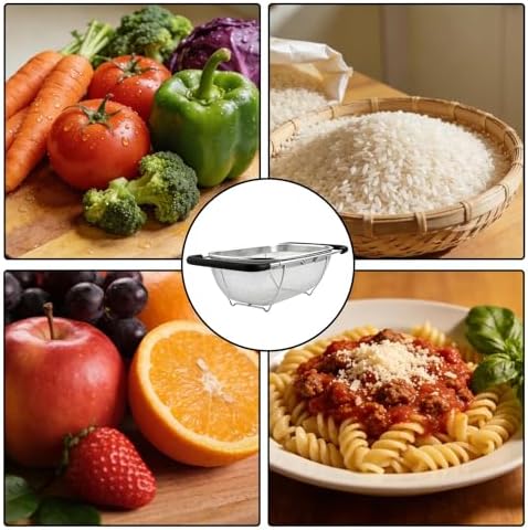 Over Sink Colander with Expandable Handle Oval Sifter