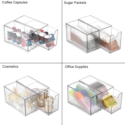 ELLDOO 2 Drawers Tea Bag Organizer, Clear Acrylic Stackable Tea Bag
