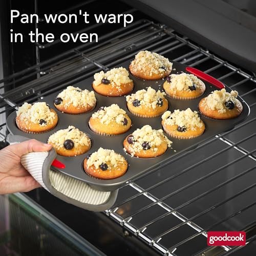 GoodCook MegaGrip 12-Cup Muffin Pan with Silicone Grip Handles Perfect