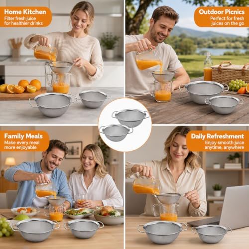 2 Pack Fine Mesh Juice Strainer for Juicing, Dual Handle 304 Stainless