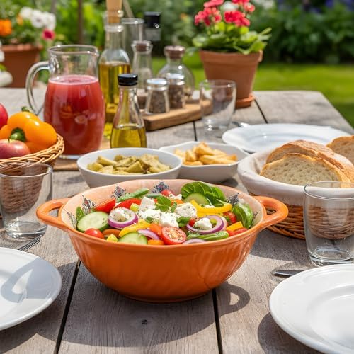 Boho Ceramic Serving Bowls with Handles Set of 2, Ceramic Large