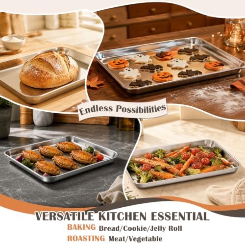 12.5"x9.7"Baking Sheet Pan(2Pcs), Joyfair Stainless Steel Toaster Oven
