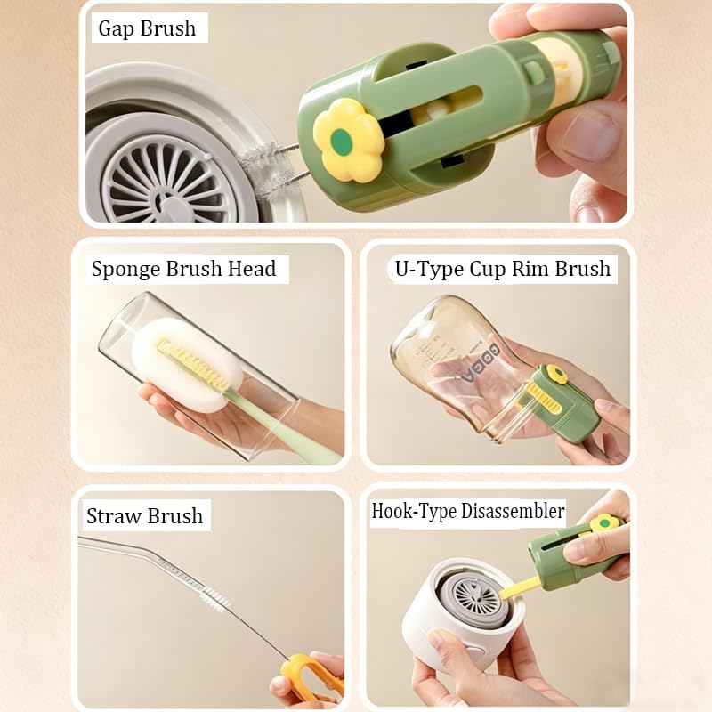 5-in-1 Multi-Functional Bottle Cleaning Brush Set, Long Handle Cup