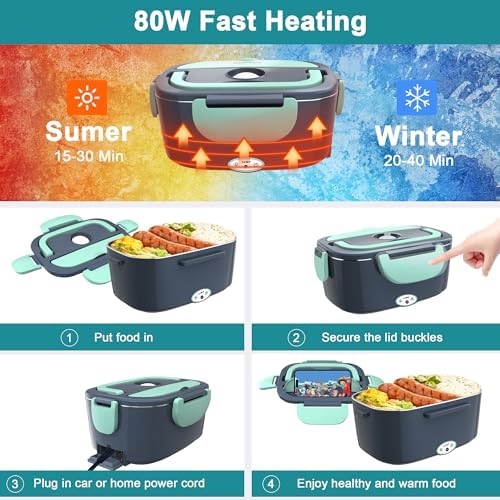 Electric Heated Lunch Boxes Adults: 80W Electric Lunch Box Food Heated