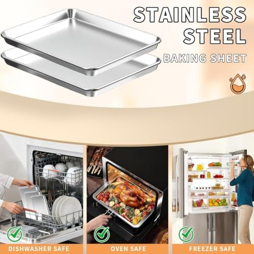 Baking Sheet Set of 2, Stainless Steel Cookie Sheets for Baking, 18 x