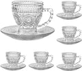 cosnou Vintage Glass Tea Cups with Saucers, Glass Mugs 7 Oz Set of 6