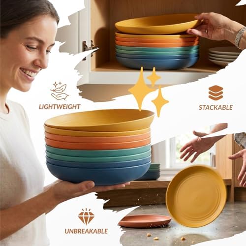 Homienly 10 inch Wheat Straw Dinner Plates Set of 8 - Alternative to