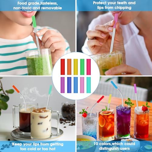20 Pack Reusable Stainless Steel Metal Straws,10.5" & 8.5" Reusable