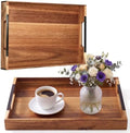 Sliner 2 Pcs Ottoman Trays, 17x13in Acacia Wood Serving Tray with