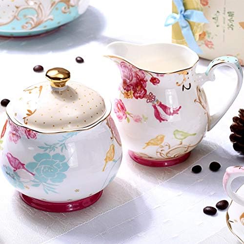 Sugar and Creamer Set for Coffee and Tea Red Floral Painted Classic