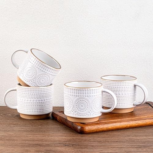 GBhome 16 oz Coffee Mugs Set of 4, Stackable Ceramic Coffee Cups Set