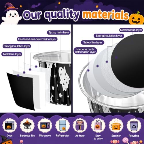 Willinglong 80 Pcs Halloween Foil Baking Pans with Lids, Aluminum