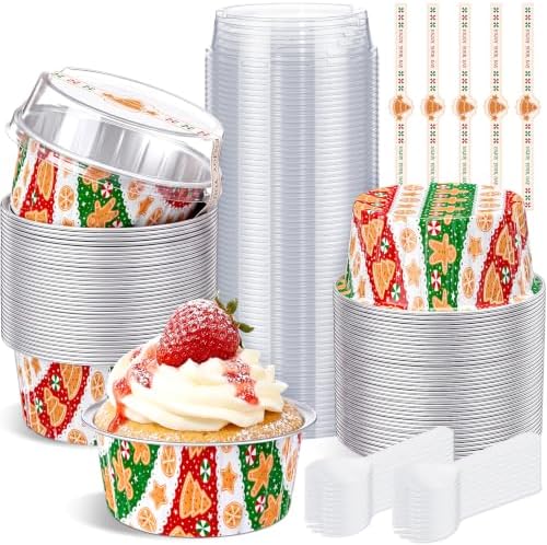 Willinglong 30 Pcs 5 oz Christmas Mini Cake Pans with Lids Spoons