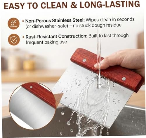 Bench Scraper Stainless Steel Dough with Wooden Handle for Cake Noodle