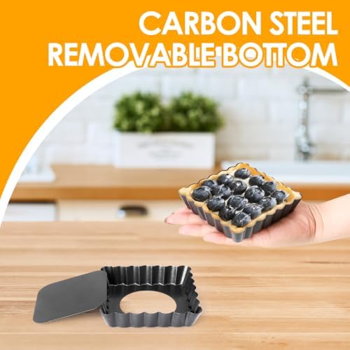 Mini Tart Pans Square 4 Inch 6Pcs with Removable Bottom, Nonstick