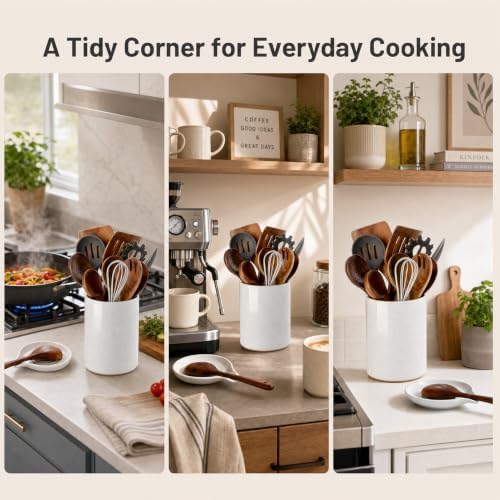 Ceramic Utensil Holder with Spoon Rest for Kitchen Counter, 6.4''