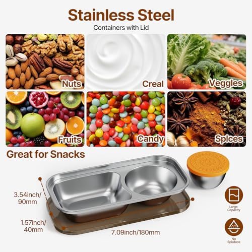 2 Compartment Grab and Go Snack Containers Reusable,Stainless Steel
