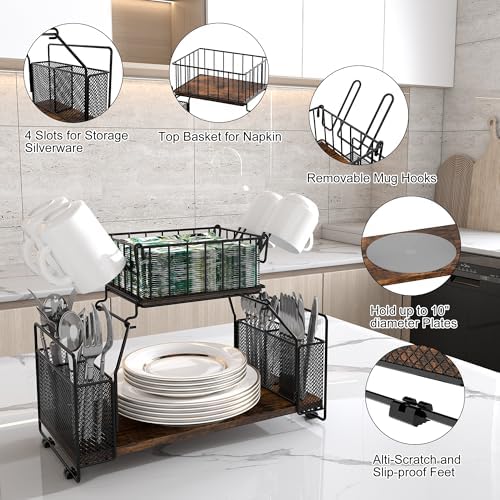 TQVAI Buffet Caddy, 2 Tier Countertop Paper Plate Organizer with