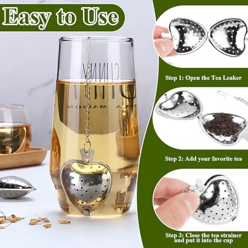 50 Pack Tea Strainer, Stainless Steel Tea Infuser, Heart Tea Ball for