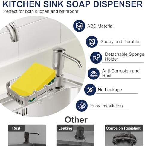 Kitchen Sink Soap Dispenser with Sponge Holder, Brushed Nickel