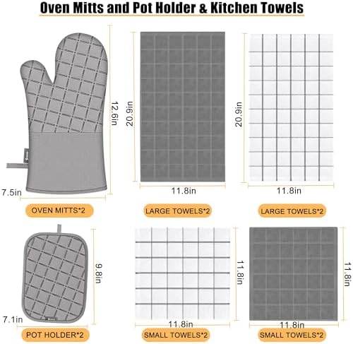 Oven Mitts, Kitchen Towels and Pot Holders Set, 500°F, Gray