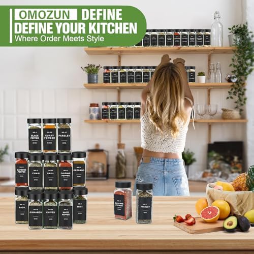 Spice Jars with Label, 24pcs 4oz Glass Spice Jars with Black Lids