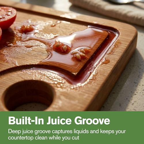 Bamboo Cutting Board Set of 3 with Juice Grooves, Built-in Handles &