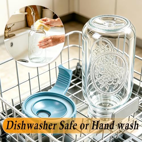 Mason Jar Pitcher 64 Oz With Pour Spout Lid Wide Mouth Glass Water