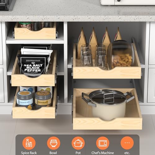 ZOINLIY Wooden Pull Out Cabinet Organizer, 21'' Deep Slide Out Drawer