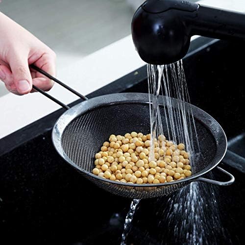 Kyraton Black Fine Mesh Strainer 3 Pieces Set, Flour Sifter For