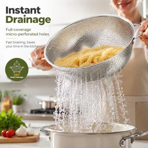 TeamFar Colander Set of 3, Stainless Steel Perforated Colander