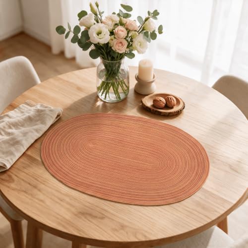 Artoid Mode Orange Polyester Oval Braided Fall Placemats Set of 4, 12