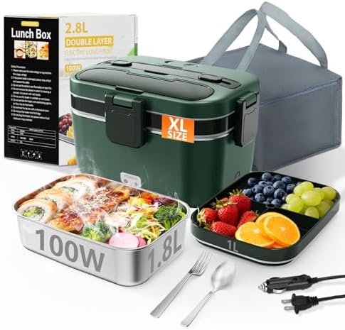 Electric Lunch Box for Adults, 2.8L Double Layer Heated LunchBox