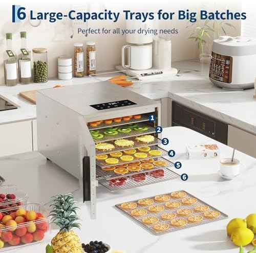 OUTLANE Food Dehydrator, 6-Tray 304 Stainless Steel